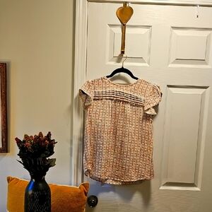 MINE Peasant Pintuck Orange/Blue Embroidery Trim Cap Sleeve Top Size S, Mexico